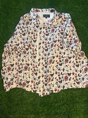 Nat Nast Tattoo Art Pattern Button Up Shirt Silk/Cotton Blend XXL